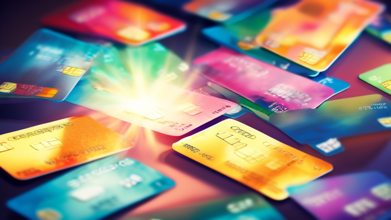 An array of credit cards shining with a glow, symbolizing hope, floating above an open, reassuring hand against a backdrop of financial documents and a faded stamp reading 'Consumer Proposal Approved'.