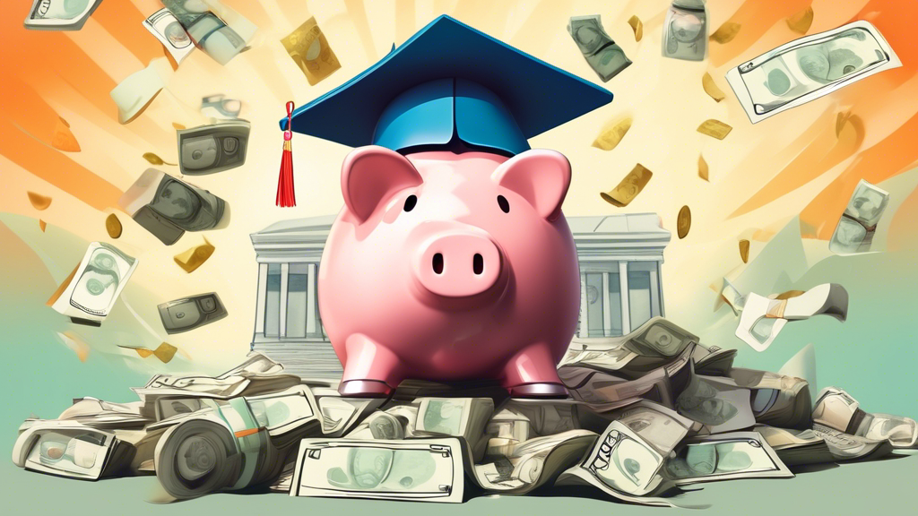 Digital illustration of a gavel and a piggy bank wearing a graduation cap, standing on a pile of Canadian dollar bills, in front of a courthouse in Ottawa, Canada, with worried cartoon-style characters holding payday loan papers.