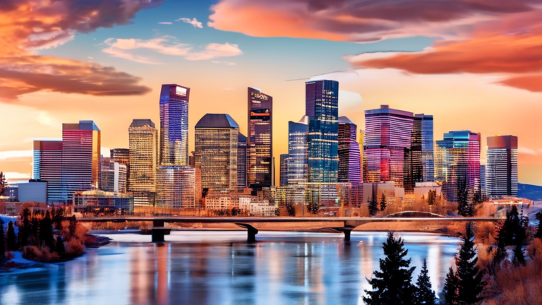 An illustration of a professional and trustworthy debt collection agency office located in Calgary, with a welcoming and knowledgeable staff assisting clients, surrounded by the iconic Calgary skyline.