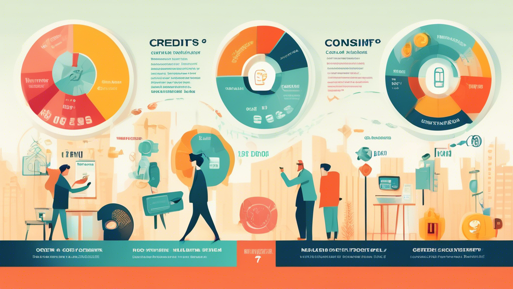 A visually detailed infographic comparing key aspects of Credit Counselling versus Consumer Proposal, including cost, duration, effect on credit score, and overall process, set against a backdrop of financial symbols and a balance scale highlighting the trade-offs.