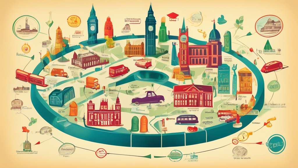 A vintage map of London, Ontario, with colorful, illustrated icons representing different debt consolidation options such as a bank, a credit counseling office, and financial charts, all encircled by a glowing guide ring.