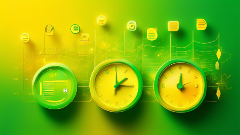 An abstract digital artwork visualizing the timeline effect of a consumer proposal on a credit record, with symbolic icons of time, credit scores, and financial recovery on a background gradient of caution yellow to optimistic green.