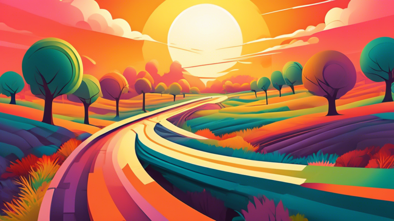 A serene landscape of diverse paths splitting from a single troubled road, symbolizing various alternatives to bankruptcy, under a hopeful sunrise.