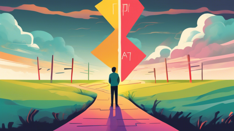 An illustration of a person standing at a crossroads, with one path leading to a sunny horizon labeled 'Consumer Proposal' and the other to a stormy route labeled 'Financial Struggle', as they thoughtfully ponder their decision.