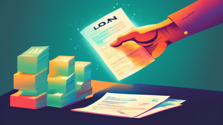 An illustration of a hand reaching out from a stack of financial documents towards a glowing, floating loan approval letter, with a background of a calendar marking the transition from a consumer proposal period to a new beginning.