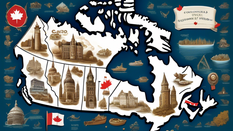 An artistic and detailed map of Canada highlighting the top consumer proposal companies, decorated with symbols of financial freedom and success.