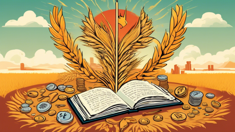 An illustration of a guidebook with the title 'Understanding Bankruptcy in Saskatchewan' surrounded by symbols of financial distress and hope, including a wilting and reviving wheat sheaf, a court gavel, and a phoenix rising from coins, set against a backdrop of Saskatchewan's landscape.