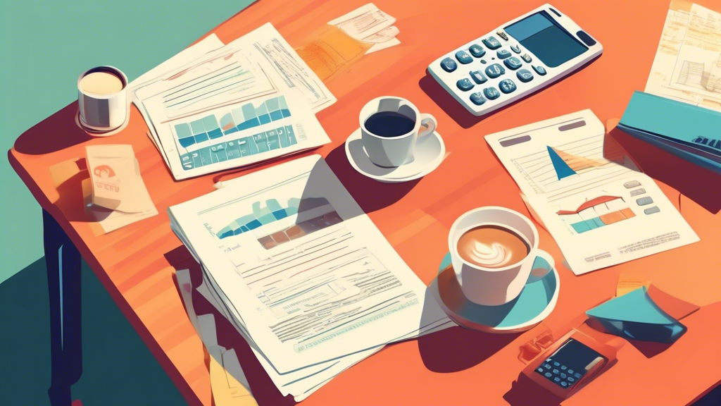 An illustrated guide visually breaking down the process and benefits of a consumer proposal for credit card debt relief on a desk, surrounded by financial documents, a calculator, and a cup of coffee, all under soft office lighting.