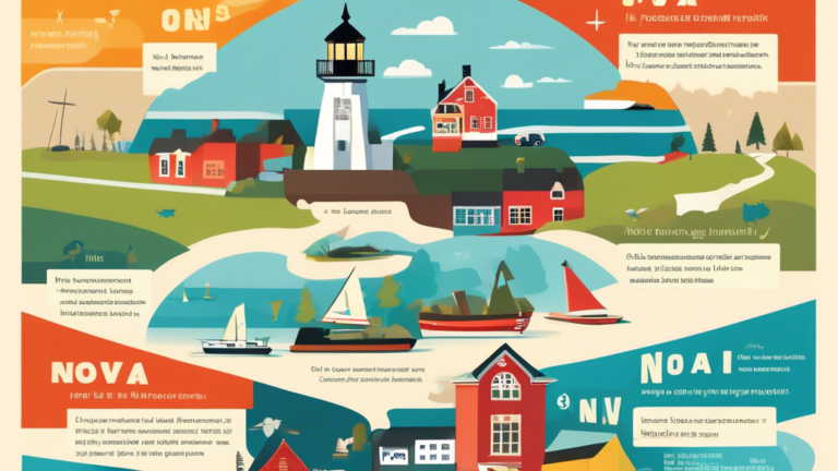 A visually engaging infographic that explains the process, benefits, and considerations of a Consumer Proposal in Nova Scotia, featuring iconic landmarks and symbols of the region.