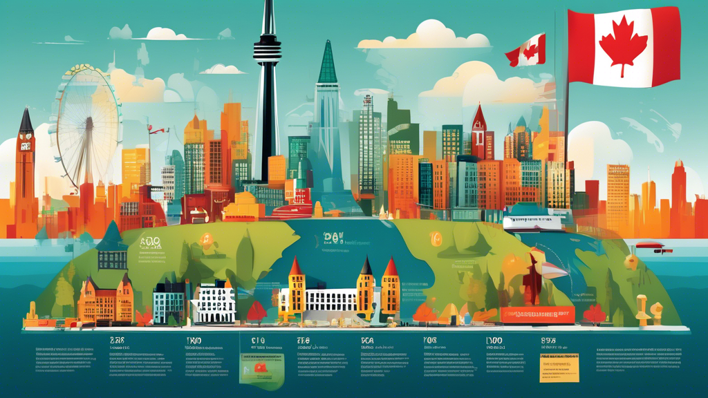 A detailed infographic illustrating the process of wage garnishment in Canada, including legal thresholds and rights of employees, set against a backdrop of Canadian landmarks and a financial theme.