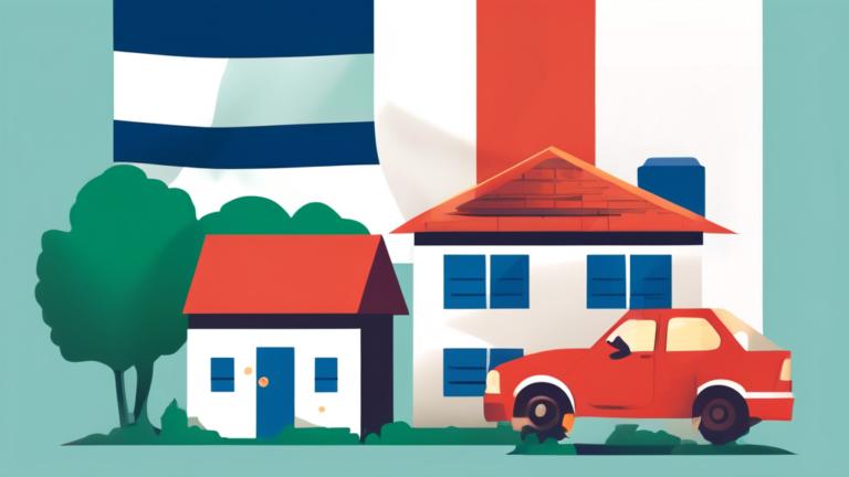 A minimalist illustration showcasing various assets such as a small house, a car, and personal belongings symbolizing protected assets during bankruptcy, set against a backdrop of the Ontario flag.