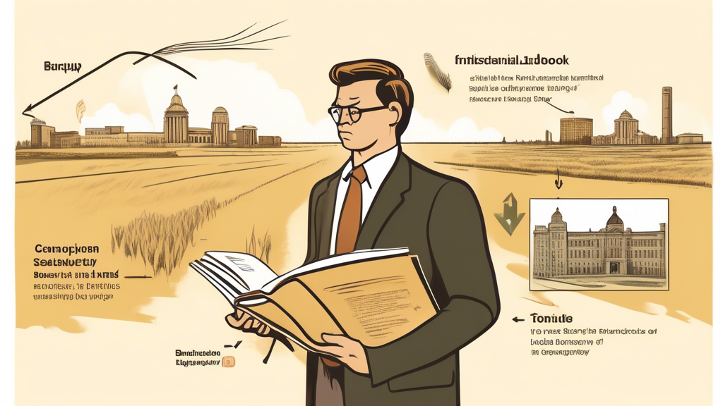 An informative illustration depicting the concept of bankruptcy within Saskatchewan. The image should include a distressed individual holding financial doc