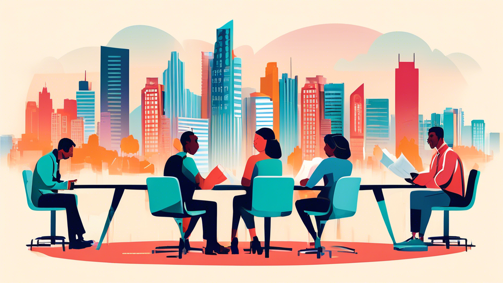 An illustration showcasing a diverse group of individuals in Calgary, discussing various consumer proposal options around a table, with financial documents