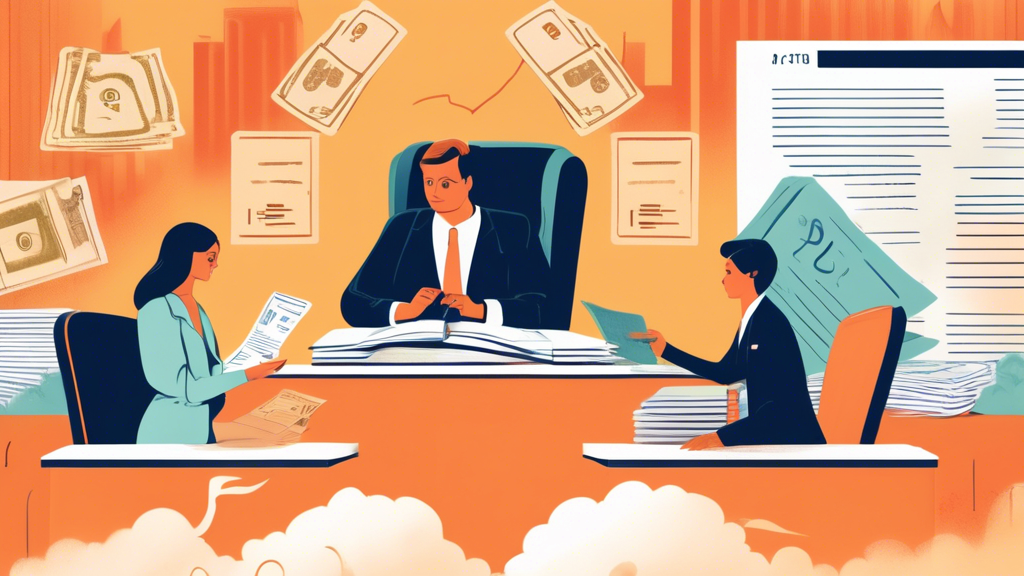 A split-screen illustration showing two contrasting paths: one side depicts a formal setting where a person is negotiating with a financial advisor at a de