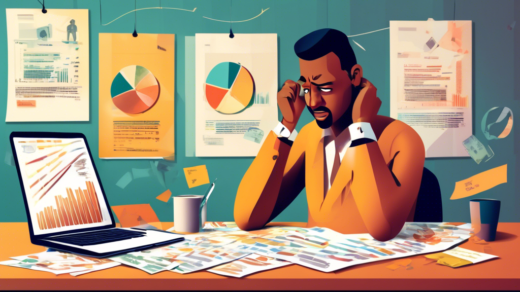 An image depicting a worried individual with financial documents scattered on a table, symbolizing bad credit. Beside them, a friendly financial advisor ex