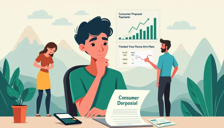 A visual representation of a person seated at a desk, surrounded by financial documents, calculators, and charts. The person is deep in thought, with a foc