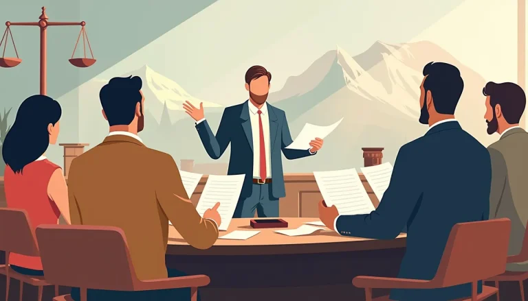 Create an image that depicts a dramatic courtroom scene where an individual is presenting detailed, transparent financial documents to a panel of attentive