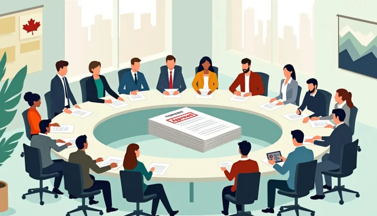 Create an image depicting a meeting room with a large round table. Around the table, a group of diverse creditors and a financial advisor are discussing a