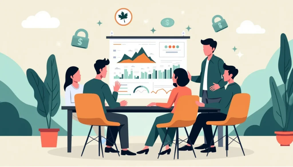 Create an image depicting a diverse group of individuals sitting around a table, examining a detailed chart of a credit report. The chart should visually h