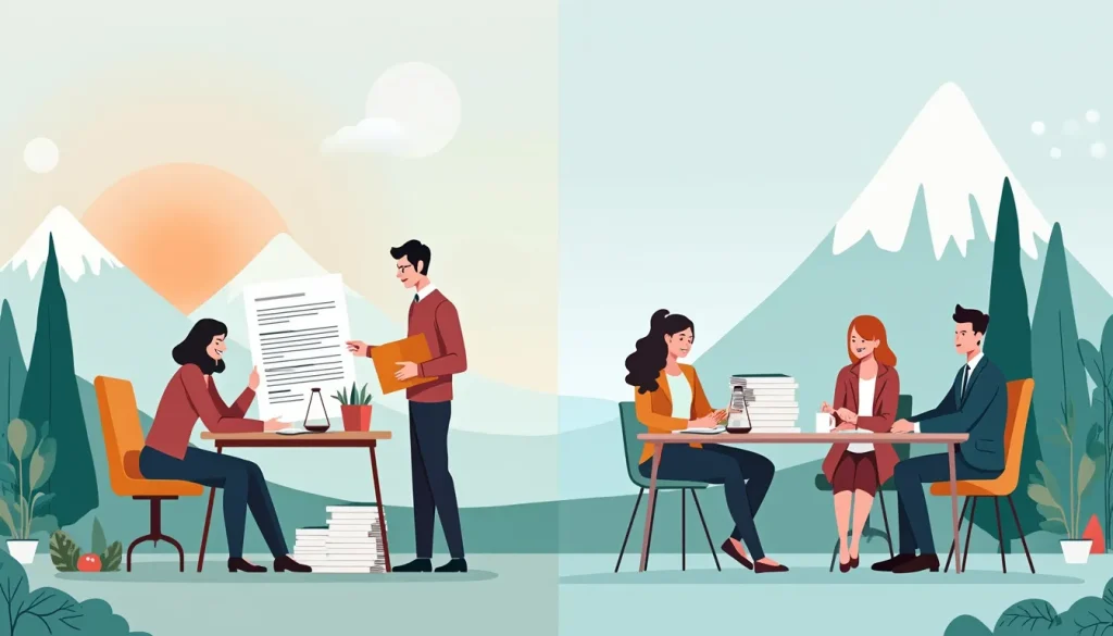 Create an image that illustrates the concept of Consumer Proposal vs. Contract by depicting a split scene. On the left side, illustrate a consumer proposal