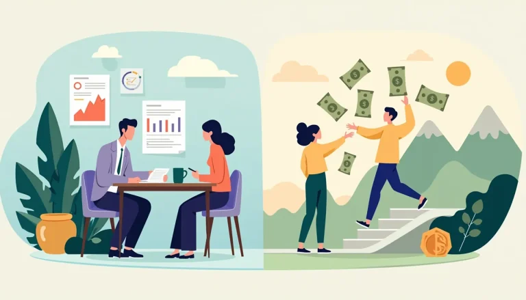 Create an image that visually compares a Consumer Proposal and a Debt Management Plan. The setting is a split-screen scenario where the left side depicts a