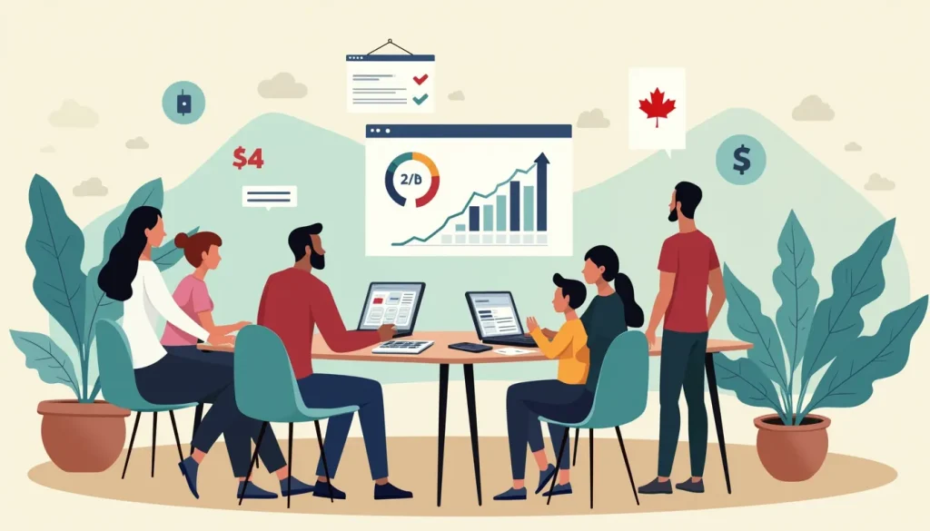 Create an image illustrating the concept of a debt management plan and its effect on a credit score. The scene should feature a diverse group of people sit