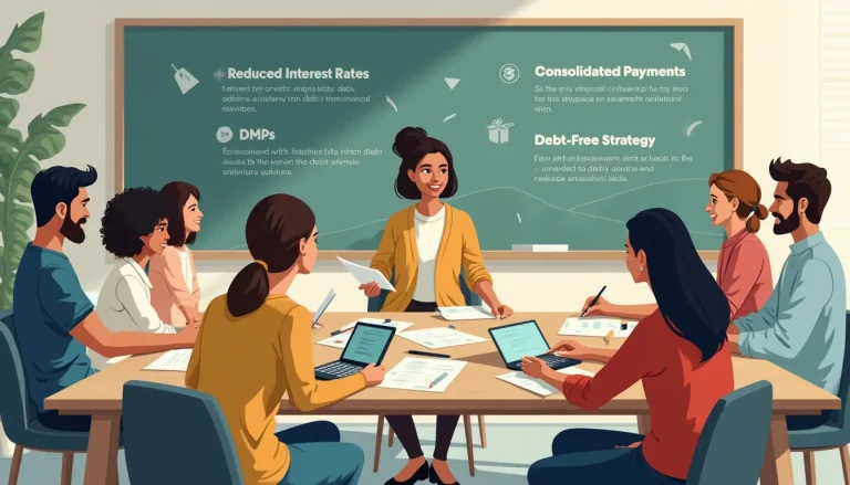 Create an image portraying a diverse group of people sitting around a table, each with papers and calculators, attentively listening to a financial advisor