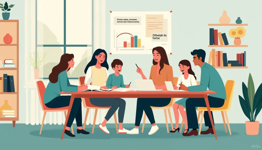 Create an image of a diverse group of people sitting around a table in a cozy, modern office setting, engaging in a collaborative discussion about financia