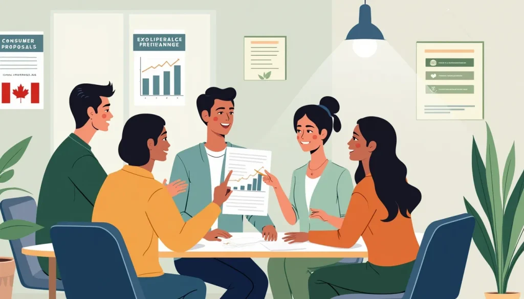 Create an image depicting a diverse group of individuals gathered around a table, discussing and reviewing financial documents with a financial advisor in