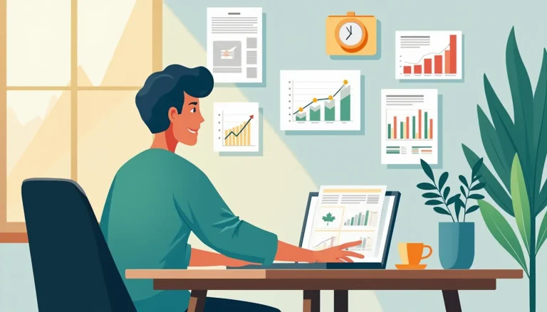 Generate an image of a person sitting at a desk, surrounded by organized charts, graphs, and documents that illustrate a debt management plan. The scene sh